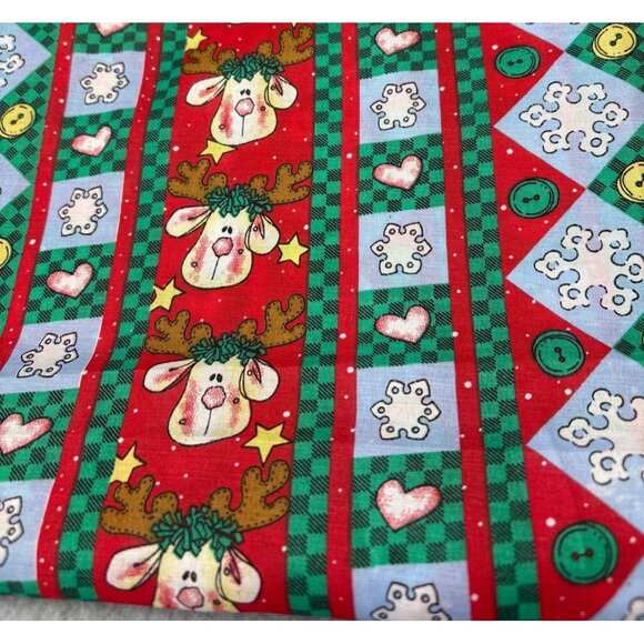 Whimsical Christmas Reindeer Hearts Cotton Fabric 1/2 yard x 58" Craft Quilting - Picture 1 of 9